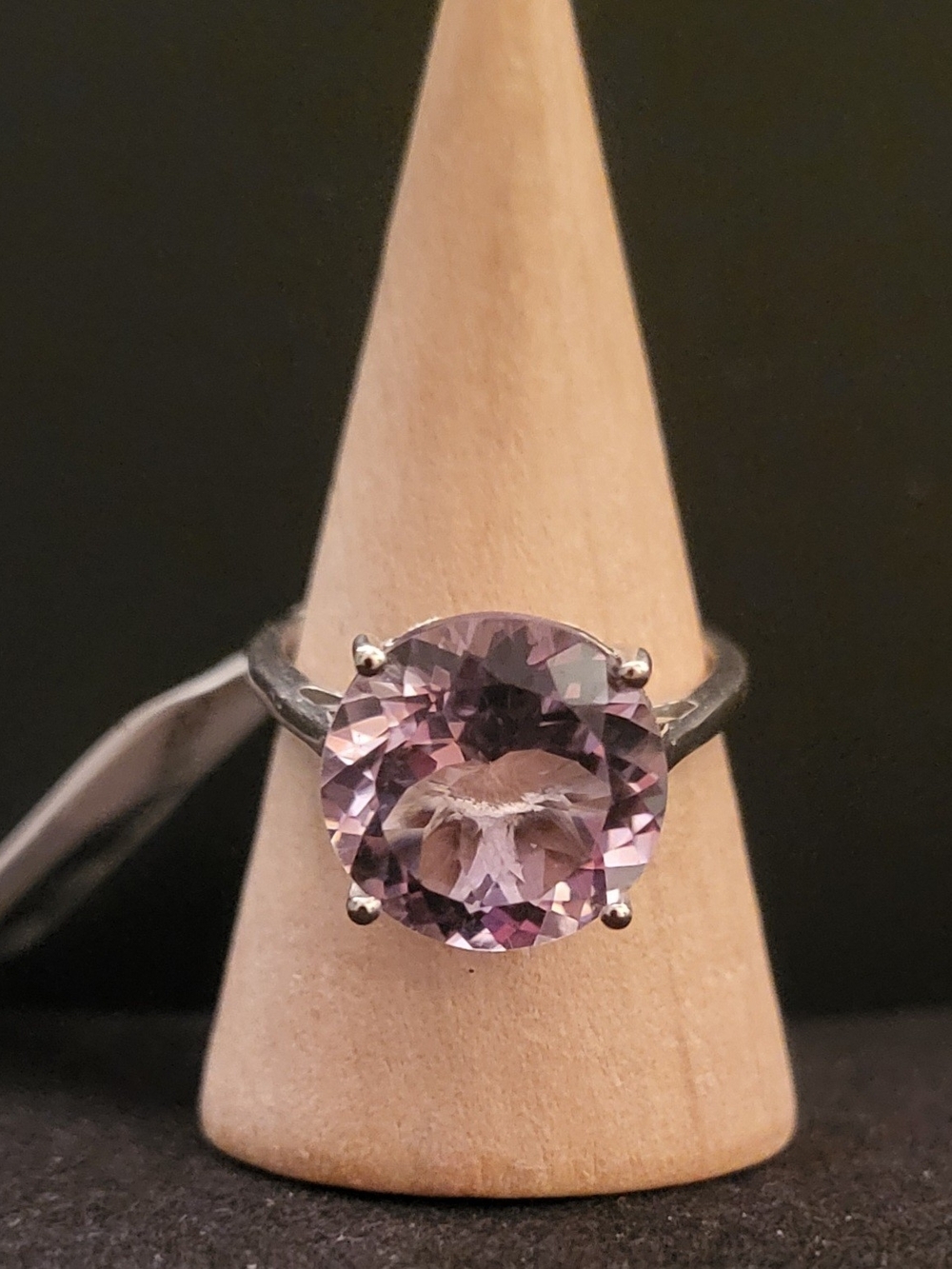 Sterling Silver Pink Amethyst Solitaire Ring Size 7